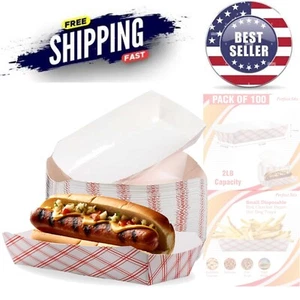 7" Red Checker Paper Food Trays Hot Dogs Sausages Brats 100 Pack - Picture 1 of 9