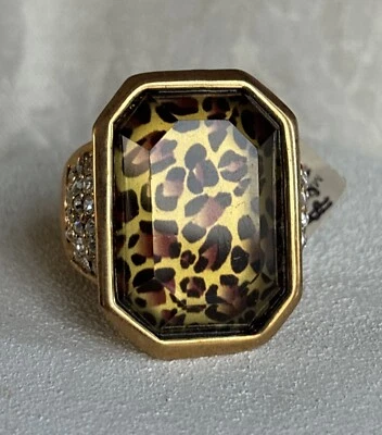Park Lane Wild Diamonds Ring SZ10 GoldTone Animal Print Acrylic Overlay Rare HTF - Image 1 of 4