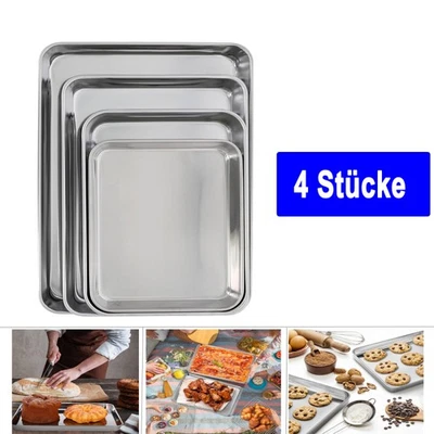 Baking Tray, Stainless Steel Large Casserole Dish Oven Tray Set of 4, Rectangular Baking Pan DIY - Image 1 of 4