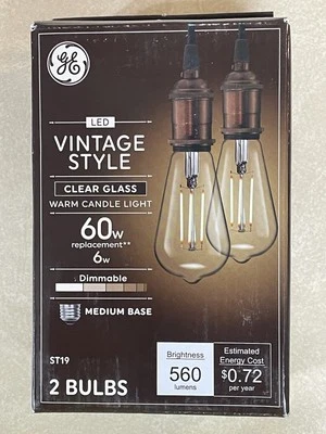 2x Pack GE 60W Vintage Edison Style Filament LED Light Bulb 560 Lumens Dimmable - Image 1 of 3