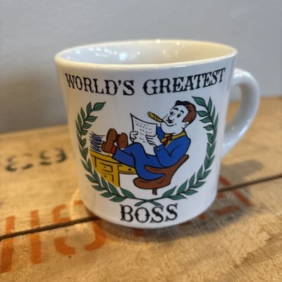 Taza de café vintage de dibujos animados de la década de 1970 "World's Greatest Boss" marca Papel   Foto 1 de 4