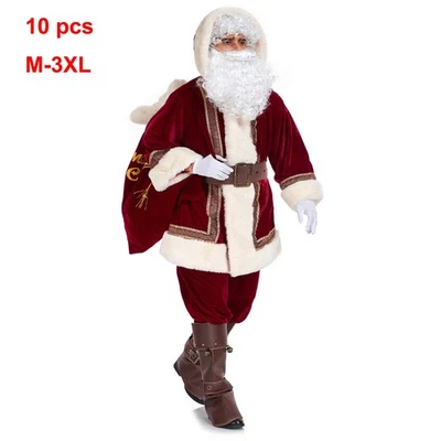 Men's Santa Claus Costume 10PCS. Christmas Velvet Hooded Adult Deluxe Santa Suit - Image 1 of 4