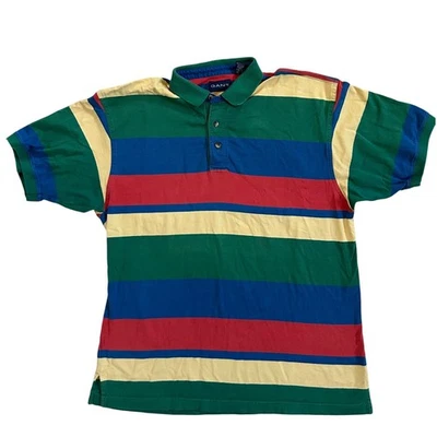 Polo de algodón manga corta a rayas multicolores grande de algodón GANT para hombre años 90 Foto 1 de 4