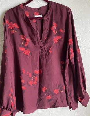 Blusa Ava Viv Borgoña Estampado Floral Para Mujer Plus 2X Cuello en V Manga Larga Top Foto 1 de 4