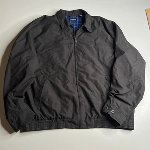 Chaps Harrington Jacket Men’s XL Black Lined Windbreaker Scovill Zip Plaid Linin - Picture 1 of 9