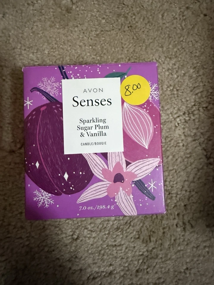 AVON SENSES SPARKLING SUGAR PLUM AND VANILLA CANDLE  7.0 oz.  New in Box - Image 1 of 1