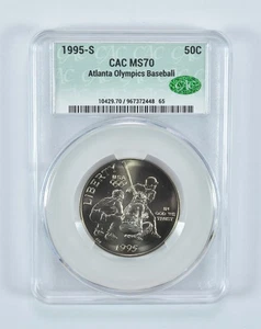 1995-S Olympic Baseball Commemorative Half Dollar MS70 CAC CACg *9621 - Picture 1 of 5