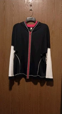 JNY Sport Sweatshirt 1X Navy Nautical Full Zip Hoodie Long Sleeves Stretch - Image 1 of 4