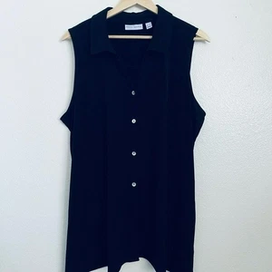 Susan Graver Black Sleeveless Button-Down Blouse Size XL - Picture 1 of 11