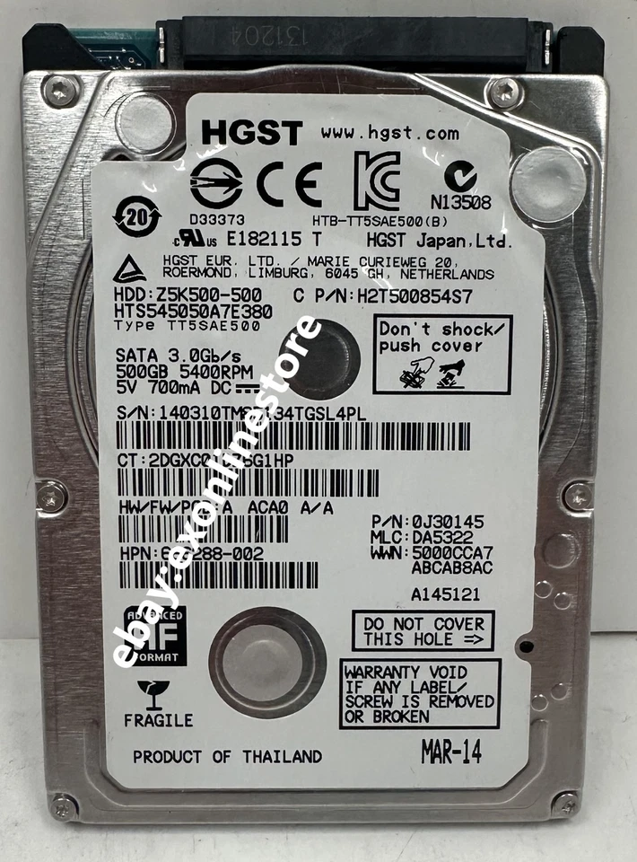 HTS545050A7E380 - HGST 500Gb 2.5" 5.4KRPM 3Gbps SATA HDD - Image 1 of 1