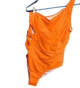 #8535 WOMENS ORANGE ONE SHOULDER ONE PIECE BATNING SUIT SIZE L - Picture 1 of 5