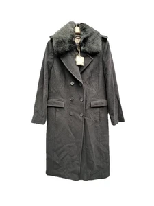 Black Ladies Formal Cashmere & Wool Trench Style Coat by Planet. Size 14. BNWT - Picture 1 of 17