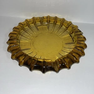 VINTAGE Fostoria großer 10" Bernstein Gelb Glas Aschenbecher Mid Century Starburst - Bild 1 von 4