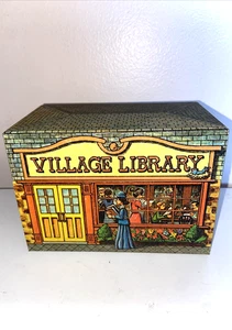 Vintage 1979 Village Library Metal Tin Recipe Box Bright Colors No Dents - Picture 1 of 11