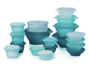 Tupperware Servierschüssel-Set 36-teilig Pastell Starburst Siegel grün/türkis NEU - Bild 1 von 12