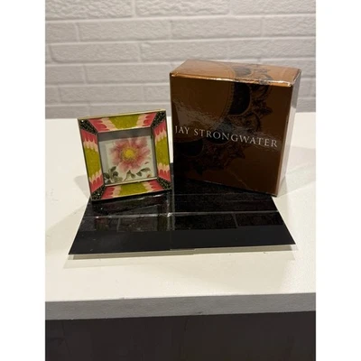 Jay Strongwater Picture Frame Jeweled Floral Enamel Gold Tone Display Decor - Image 1 of 4