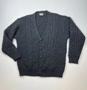 Carraig Donn Cardigan Sweater Sz XL Fisherman Cable Knit Wool Shawl Collar Grey - Picture 1 of 6