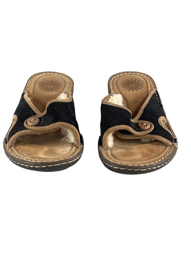 Scarpe UGG Australia da donna taglia 6 sandali slide in shearling zoccoli in pelle 1793