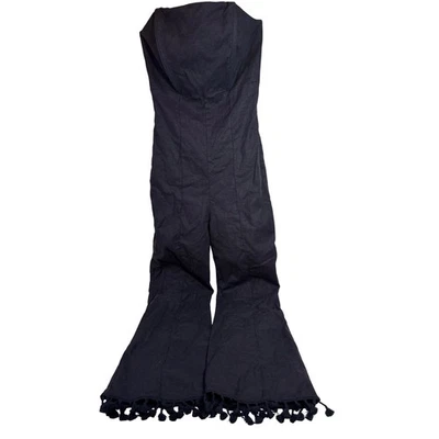 Stone Cold Fox Black Strapless Flare Jumpsuit Tassel Hem Size 2 Small - Image 1 of 4