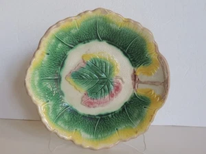 1890's Antique Majolica Pottery Grape Maple Leaf 10" Serving Bowl Platter - Picture 1 of 10