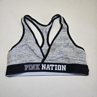 Victoria's Secret PINK Women Sports Bra Medium Gray Heather CROP Wireless - Image 1 of 4