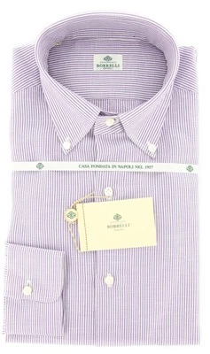 Camisa Borrelli leve lavanda roxa com botões - Slim Fit - 17.5/44 - Imagem 1 de 4