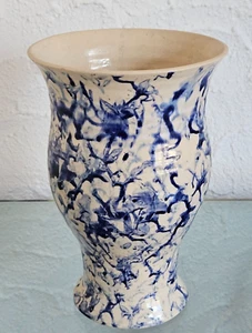 Künstler Keramik Ton Gefäß Vase Unikat handbemalt marmoriert signiert, H 20,5 cm - Bild 1 von 4