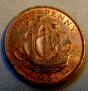 GREAT BRITAIN 1951 Half 1/2 Penny UK COPPER COIN - Picture 1 of 2