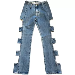 Jeans vintage anni 90 a vita alta con linguette laterali taglia 26 x 30 - Foto 1 di 8