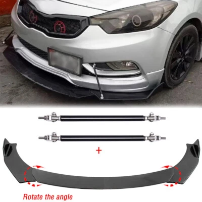 Alerón divisor de labios de parachoques delantero de fibra de carbono + varillas de puntal para Kia Rio JB sedán Foto 1 de 4