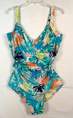 Miraclesuit Swimsuit Tropical Palm Leaves Sanibel One Piece Side Ruched Size 14 - Image 1 of 4