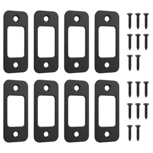 8 Pack Black Deadbolt Strike Plates 1" x 2-1/4" Includes Screws for Doors - Picture 1 of 6