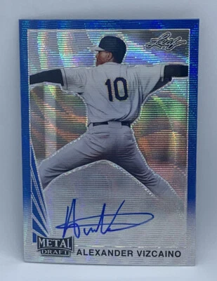 2021 Leaf Metal Draft Alexander Vizcaino Yankees Blue Wave Retro Auto 19/20 - Image 1 of 2