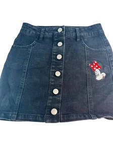 Vintage Disney Minnie Denim Skirt Black Jean Embroidered M Kids Cute HTF Button - Picture 1 of 5