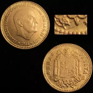 *GUTSE* FRANCO-1734, 1 PESETA 1966*19-67, ERROR (4a), CUÑO ROTO, SIN CIRCULAR. - Imagen 1 de 1