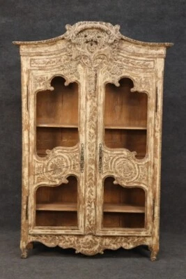 Rare Original French Normandy Chipped Milk-Paint Wedding Marriage Armoire 1800s - Image 1 of 4