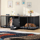 94.5" Large Dog Crate Furniture Heavy Duty Dog Kennel w/ Feeder Bowls TV Stand