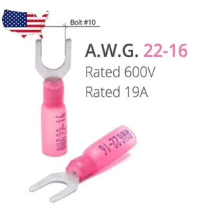 (50) 22-18 AWG #10 RED HEAT SHRINK FORK SPADE TERMINAL ELECTRICAL CONNECTOR - Picture 1 of 1