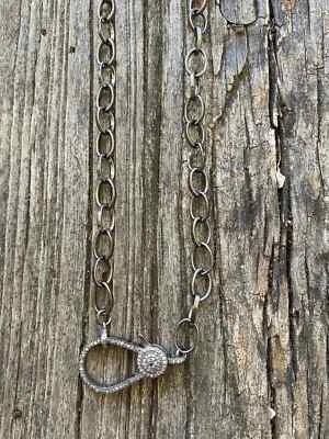 Collar de cadena de eslabones abiertos de plata de ley 925 grande pavé broche de diamantes regalo para ella Foto 1 de 4