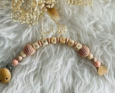 Schnullerkette mit Namen Nuckelkette Schnullerband Mädchen personalisiert Holz - Bild 1 von 3