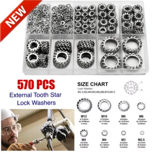 Juego surtido de arandelas externas de acero inoxidable con bloqueo de estrella de múltiples dientes, 570 piezas - Imagen 1 de 7