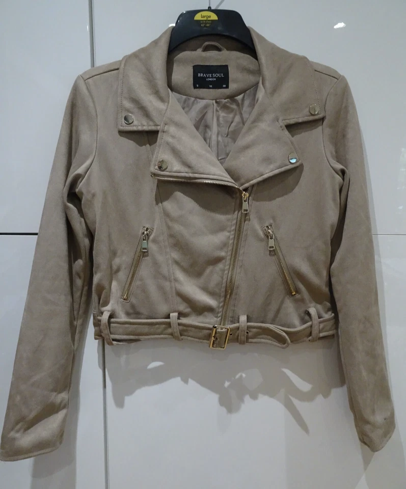 Brave Soul Camel Brown Short Biker Style Jacket Occasion Casual Size 10 - Image 1 of 4