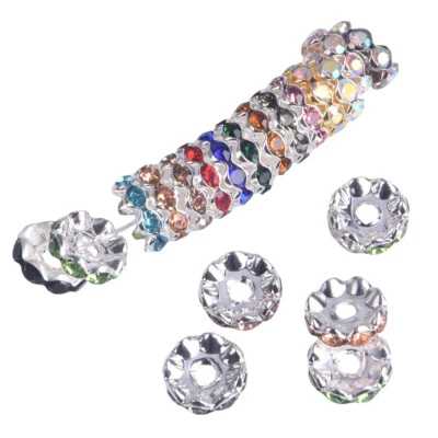 25pcs Flat Round Rondelle 12mm Crystal Glass Rhinestone Metal Loose Spacer Beads - Image 1 of 2