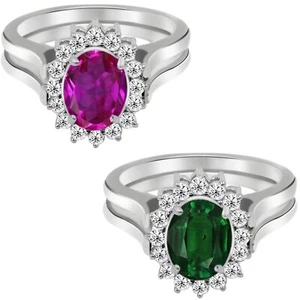 3.50Ct 100% Natural Emerald & Tourmaline Crown Flip Ring In 925 Sterling Silver - Bild 1 von 9