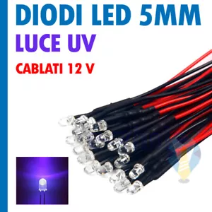 10 LED UV ULTRAVIOLETTI 12 V 5mm lampada alta luminosità diodi purple viola luce - Foto 1 di 1