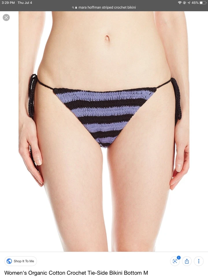 Traje de baño pequeño para mujer Mara Hoffman azul a rayas ganchillo bikini Foto 1 de 1