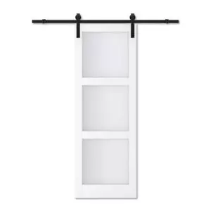 ARK DESIGN Sliding Barn Door 30"x84" 3-Lites Tempered Frosted Glass/MDF White - Picture 1 of 5