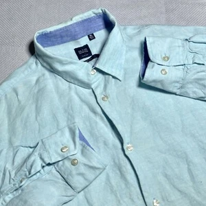 Saks Fifth Avenue Mint Blue Linen Chambray Slim Fit Button Up Shirt Size XL - Picture 1 of 11