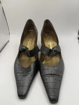 Zapatos de tacón de cuero auténtico de diseñador vintage Peter Kaiser talla 7,5 punta puntiaguda Foto 1 de 4