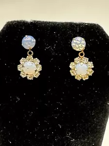 Gold Tone Opal Stud Earrings With Threaded Stud And Backs - Picture 1 of 13